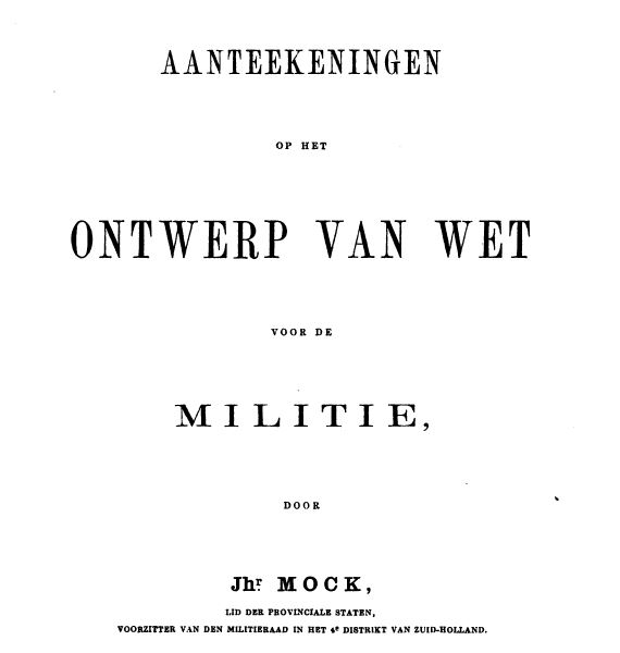 Schutblad Aantekeningen op het Ontwerp van Wet voor de Militie
