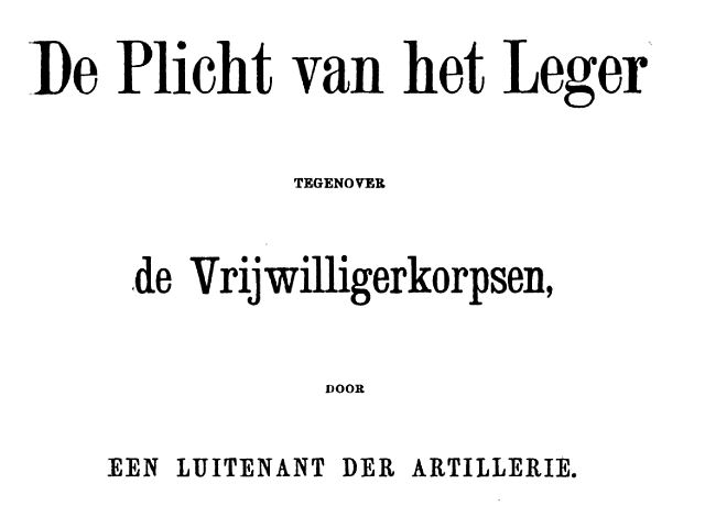 Schutblad van De Plicht van het Leger tegenover de Vrijwilligerskorpsen